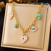 Collier de mode en acier inoxydable avec grand pendentif en forme de cœur, chaîne de pull, papillon en cristal, fleur, multi-éléments