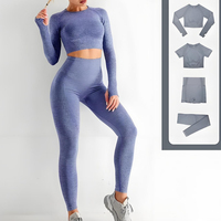 Fabrieksgemaakte 5-delige eco-vriendelijke ademende yogaset met brede tailleband, geprint patroon, plus size, sexy fitness yogasets