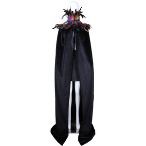Cape longue noire gothique avec plumes détachables, costume de sorcière ou de vampire, cape de cosplay pour carnaval ou séance photo - Product Image 6