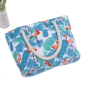 Customized Print Colorful Flamingo Casual Bag Canvas Easy Carry Beach Bag For Woman Unisex Female Single Shoulder Zipper Handbag