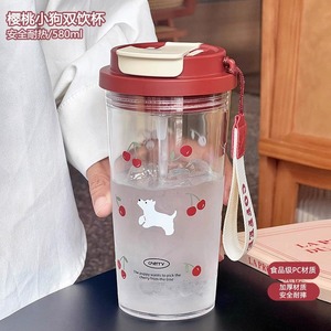 Cherry Puppy Double Drink Cup 580ml With Straw And <b>Tea</b> <b>Infuser</b> For Students And Office Use - Product Image 1