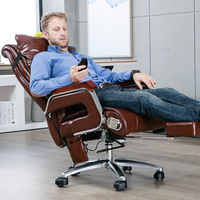 Chaise de bureau de direction en cuir PU marron de luxe, chaise de bureau ergonomique pivotante avec coussin en éponge douce et appui-tête