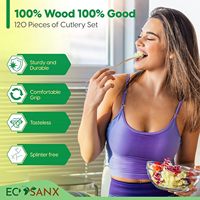 Lot de 120 fourchettes en bois, 6,3 pouces (environ) Fourchettes compostables sans éclats (16,0 cm), ensemble de couverts en bois écologiques pour les fêtes