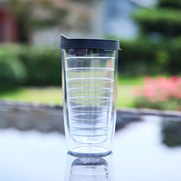 Mug de voyage réutilisable en PS à double paroi de 500 ml avec logo personnalisé et couvercle pour le camping