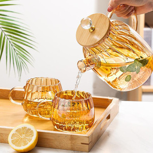 Jarra de vidrio a rayas con tapa de bambú, tetera de gran capacidad para fiestas de té de frutas de verano - Product Image 3