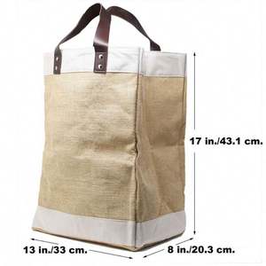 Bolso de mano grande de yute y cuero de algodón ecológico, bolso de compras de yute reutilizable con correa de piel sintética - Product Image 4