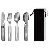 Ensemble de couteaux et de fourchettes en acier inoxydable pour le camping en plein air, combinaison multifonctionnelle, fourchette et cuillère à ventilateur militaire