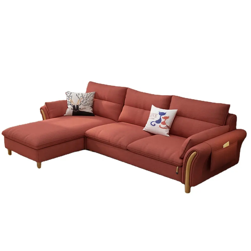 Sofá esquinero de terciopelo para sala de estar, mueble de diseño americano en forma de l, con patas de madera