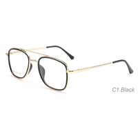 Venta caliente diseñador marco cuadrado Metal gafas ópticas doble puente oro plata directo de fábrica al por mayor