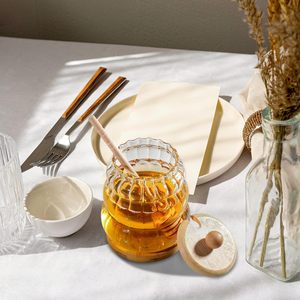 Pot à <span class=keywords><strong>miel</strong></span> en verre borosilicate de haute qualité, sans BPA, avec cuillère en <span class=keywords><strong>bois</strong></span> et couvercle, pour le stockage en cuisine - Product Image 5