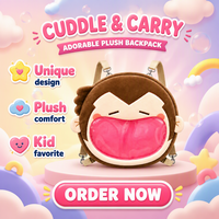 Sac à dos en peluche personnalisé en forme de singe mignon avec fenêtre transparente, OEM ODM, sac d'école en peluche doux pour enfants, jouet en peluche