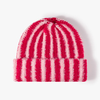 Bonnet tricoté unisexe chaud d'hiver à rayures contrastées bicolores et revers large, style mode pour hommes et femmes, vente en gros