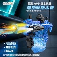 Pistol Air Semprot Air Bertenaga Jangkauan Jauh Lampu LED Otomatis Pistol Air Listrik Anak-anak dengan Asap Mainan Luar Ruangan Musim Panas untuk Dewasa