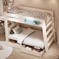Lit superposé à deux étages pour enfants avec petite étagère, finition sans peinture, design simple pour garçons et filles
