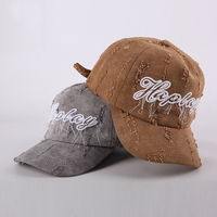 Casquette de baseball ajustable en jean délavé à 5 panneaux, style Y2K, avec logo brodé et franges effilochées, tendance streetwear