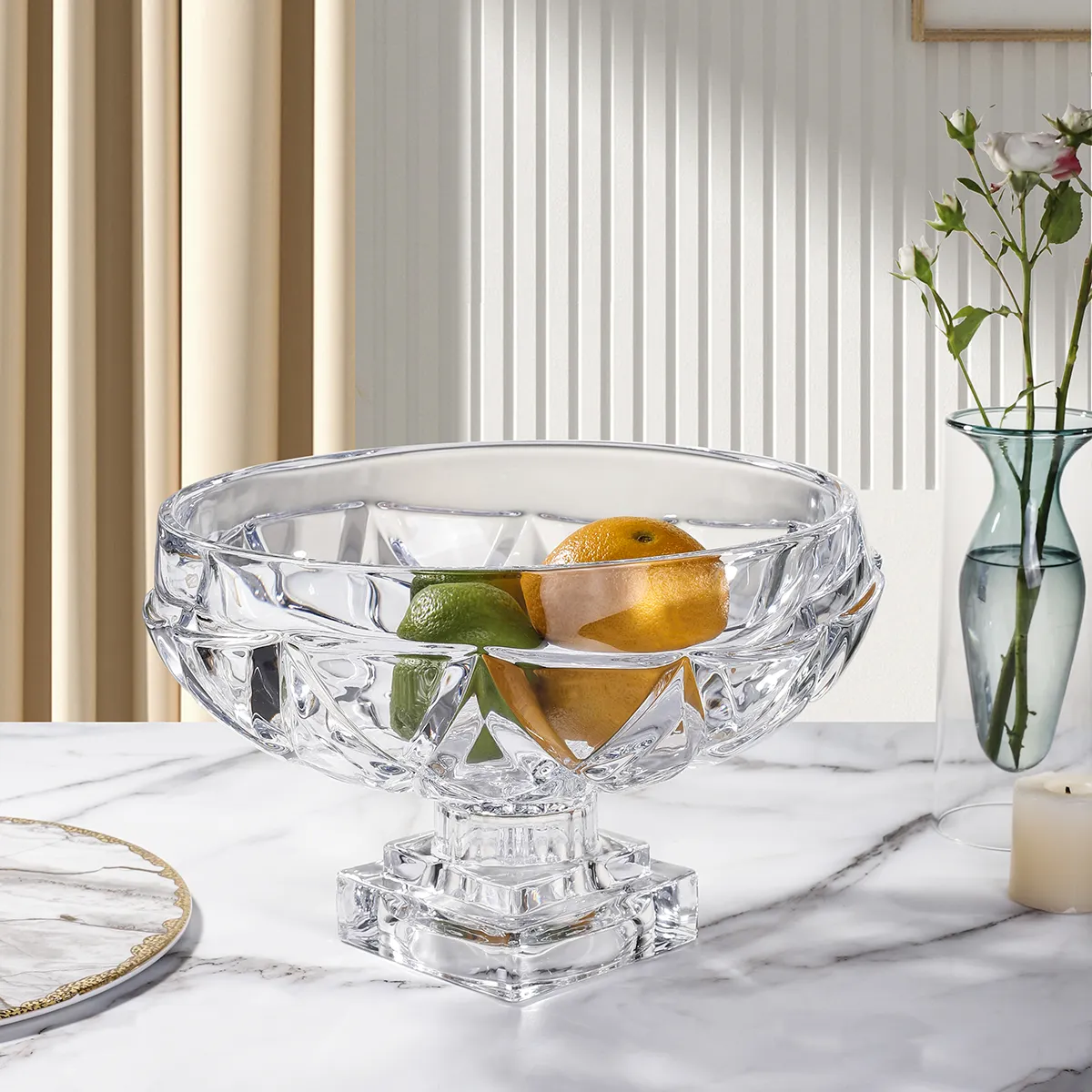 Tableware And Kitchenware Exquisite Crystal Glass Fruit Bowl/Plate With Stand Glass Candy Dishes
