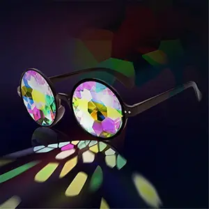 Großhandel New Trendy Kaleidoskop Sonnenbrille Persönlichkeit Retro Vintage Kristall gläser Party Runde Sonnenbrille