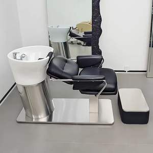 Lavacabezas Minimalista para Salón de Belleza, Cama de Lavado de Cabello con Lavabo de Cerámica, Cama de Lavado Semi Reclinable de Acero Inoxidable, Cama de Peluquería Exclusiva - Product Image 3