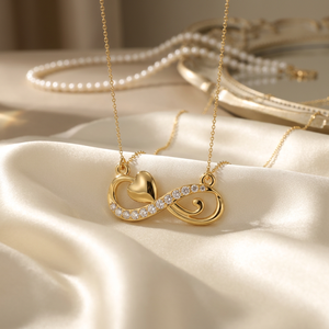 Collar con Colgante de Corazón Infinito, Chapado en Oro de 18K, con Diamantes Naturales, Joyería Romántica para Mujer, Regalo para Bodas y Fiestas - Product Image 1