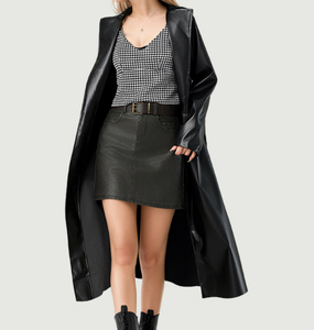 Vestido Maxi Negro <span class=keywords><strong>de</strong></span> PU para <span class=keywords><strong>Mujer</strong></span> con Solapa, Ajuste Holgado, Chaqueta Elegante Casual <span class=keywords><strong>de</strong></span> Otoño, <span class=keywords><strong>Cortavientos</strong></span> Maxi Holgado - Product Image 1