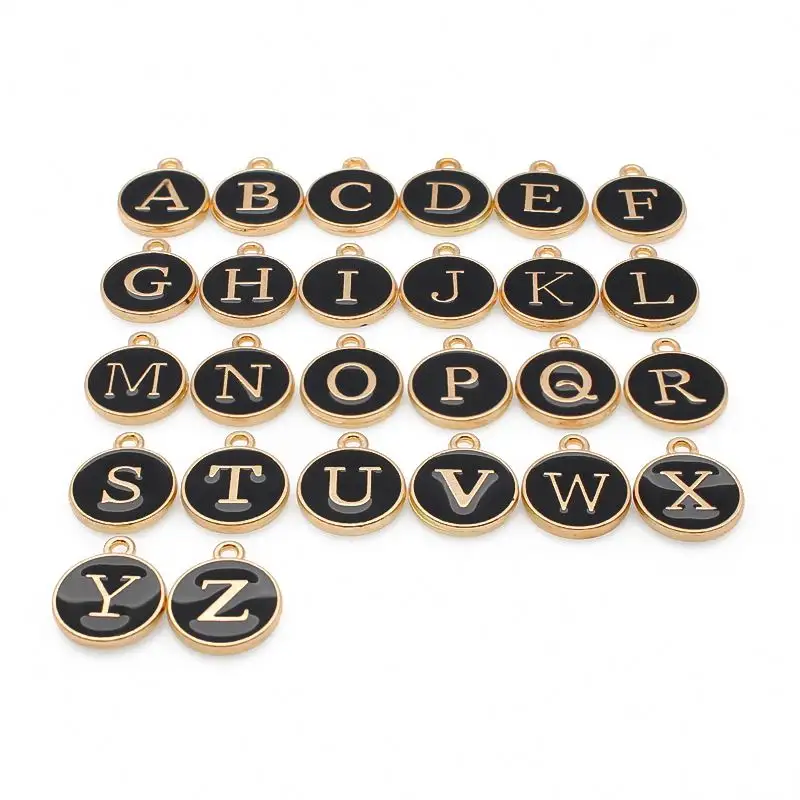 Pingente redondo de ouro com letras A-Z para mulheres, pingente personalizado de pingente de ouro com letras do alfabeto, pulseira de ouro para mulheres