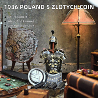Pièce commémorative de style antique en laiton émaillé plaqué argent de 5 Zlotych de Pologne de 1936 pour cadeaux d'anniversaire et décoration intérieure