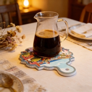 Juego de 7 Salvamanteles de Cerámica Mediterránea con Base de Madera, Resistentes al Calor, para Decoración de Mesa de Cocina - Product Image 6