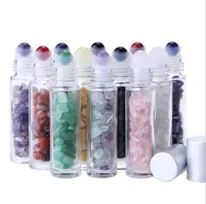 10ml Clear Perfume Essential Oil Roll Glass Gravel Bottle with Gemstone Roller Ball Bottles Jade Roller Bottles Wholesale Silver