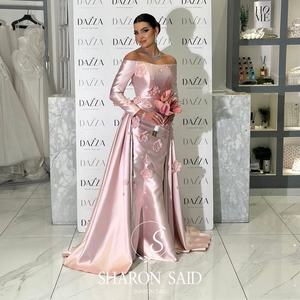 Sharon Said SS266 Einfaches rosa 3D-Blumen-Abendkleid mit Überrock Hochzeit Formelles Party kleid Ballkleider Gast - Product Image 5