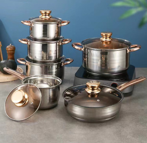 Ensemble de casseroles en acier inoxydable moderne de haute qualité antiadhésif 6 pièces avec couvercle en verre/silicone, écologique, compatible avec les plaques à induction - Product Image 1