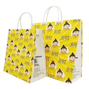 Sacs en papier kraft brun et blanc recyclés pour l'emballage alimentaire, avec poignées et impression de logo personnalisé - Product Image 6