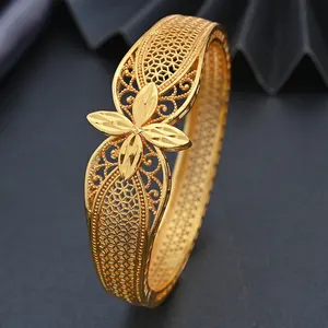 Gold Color Bangle For Women Dubai Bride Wedding Ethiopian Bracelet African Bangle Jewelry Charm Bracelet Party Gifts