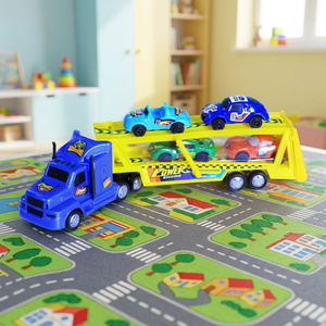 TOYBOLA Friction Powered 1:32 <b>Scale</b> Car Carrier Truck Toy Set with <b>Mini</b> Cars Plastic Transport Trailer for Ages 5-7 - Product Image 3