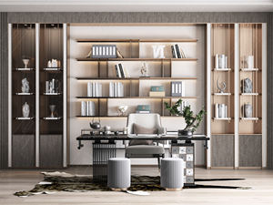 Novità 2025: Libreria in Legno Massello Ecologica e Resistente in Stile Cinese con Ante in Vetro per Soggiorno, Studio e Ufficio - Product Image 4