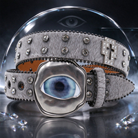 Ceinture unisexe transfrontalière en crin de cheval et strass, ceinture punk à rivets avec boucle œil maléfique 3D et décoration croix en cristal