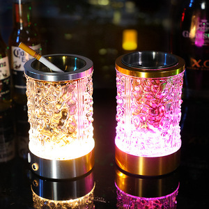Cenicero iluminado recargable por USB, luz cálida, redondo, de aleación de aluminio, para bares, KTV, restaurantes - Product Image 3