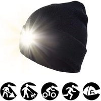 Chapeau d'extérieur de haute qualité avec lampe frontale LED rechargeable par USB pour l'hiver, bonnet tricoté avec lampe frontale, vente en gros