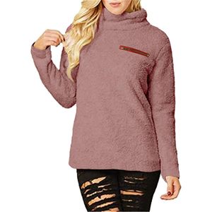 FOXA Sherpa Pullover Hoodie Women Fuzzy Sweatshirt Winter Warm <b>Tops</b> With Zipper Pocket Anti Pilling Fleece Material - Product Image 2