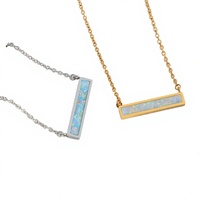 Collier réglable en acier inoxydable pour enfants et femmes, bijoux plaqués or 18 carats, pendentif en forme de barre avec incrustation d'opale