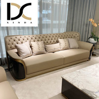 Ensemble de canapés classiques de luxe 3 places pour le hall de l'hôtel, nouveau design de turquie, ensemble de canapés tuftés en cuir, meubles de salon