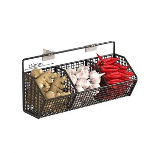 Support mural moderne en fil métallique à un seul niveau, sans perçage, pour fruits et légumes, organisateur de cuisine en fer suspendu - Product Image 3