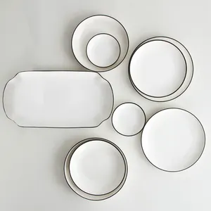 Assiettes de vaisselle en grès blanche, service de vaisselle en céramique avec glaçage blanc pour la maison, les restaurants et les hôtels