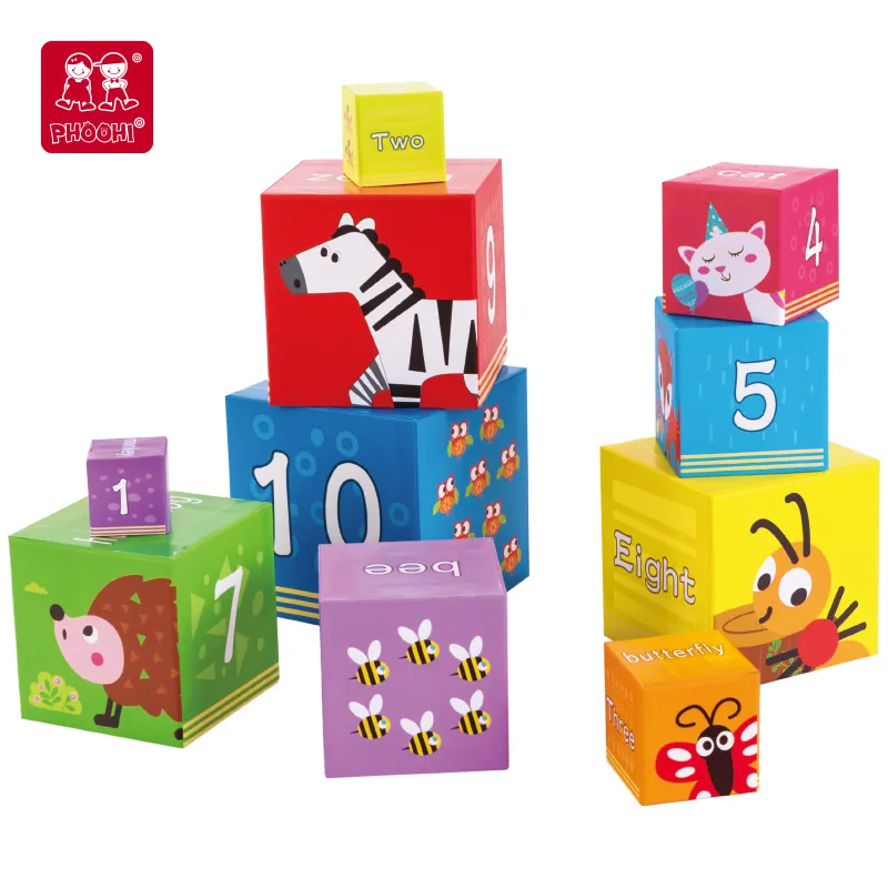 Nouvelle arrivée en bois animaux empilables Cubes bois construction pile cube bloc jouets pour enfants