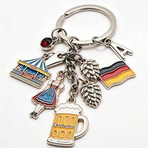 Oktoberfest Zinc Alloy Keychain With <b>Beer</b> Mug Dirndl Flag And Tent Charms Souvenir Gift - Product Image 3