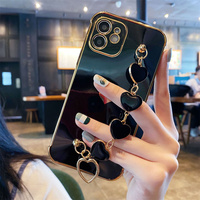 Coque de protection en plastique avec motifs de cœurs et bracelet chaîne pour iPhone 18 Pro Max 14 15 16 17 – Coque arrière