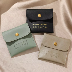 Leather Jewelry Box Rectangle Shape Solid Color Embossed Logo Button Closure For Jewellery Storage - Product Image 5