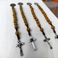 Rosario de Cuentas de Madera Hecho a Mano con Cruz Colgante, Joyería Religiosa, Plata Antigua Negra, para Hombres y Mujeres, Catolicismo