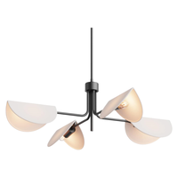 Lustre suspendu moderne simple et luxueux à 4 lumières, pliable, en lin doré, avec abat-jour ovales en forme de fleur, hauteur réglable, LED, économie d'énergie
