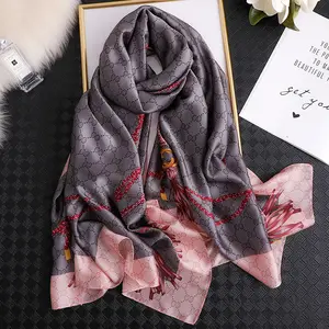 Wholesale 2021 hot sale fashion women's designer scarves luxury brand pattern custom long turkish silk scarf