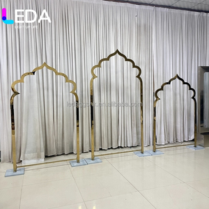 LEDA Glod Metal Moroccan Arch Wedding <b>Backdrop</b> <b>Stand</b> Set India Style Curved Shiny Gold Stainless Steel <b>Backdrop</b> - Product Image 5